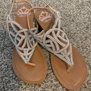 Fergalicious Tan Sandals with Silver Rhinestone Accents